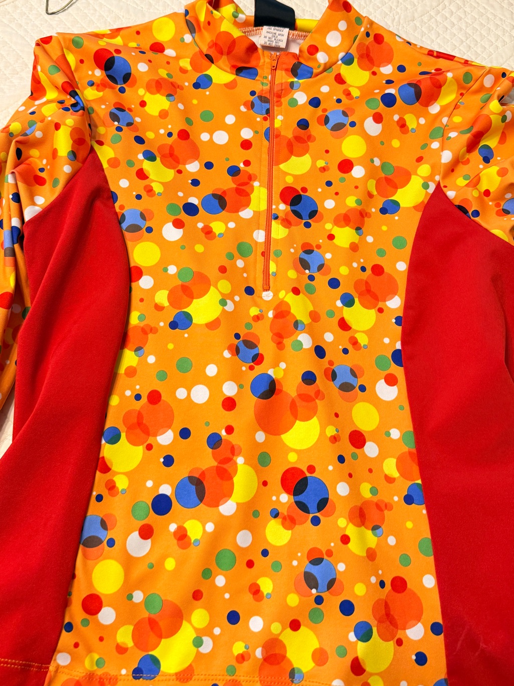 Ladies Orange Multi-Color Long Sleeve Cycling Top With Red Panels